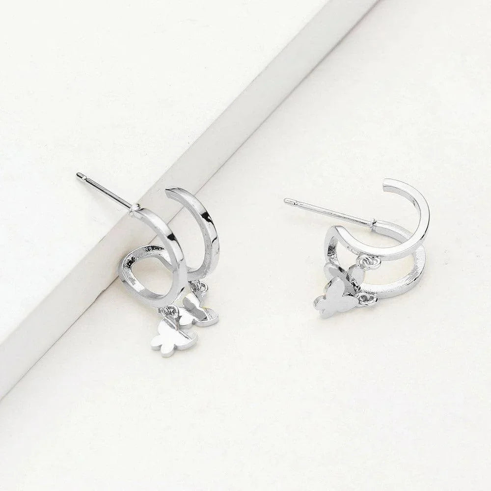 Huggie Hoop Brass Metal Butterfly Dangle Earrings - Jewelry Store by Erik Rayo