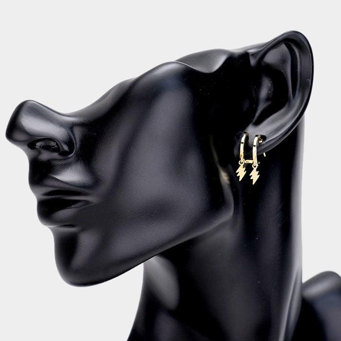 Gold Huggie Hoop Metal Lightning Bolt Dangle Earrings - Jewelry Store by Erik Rayo