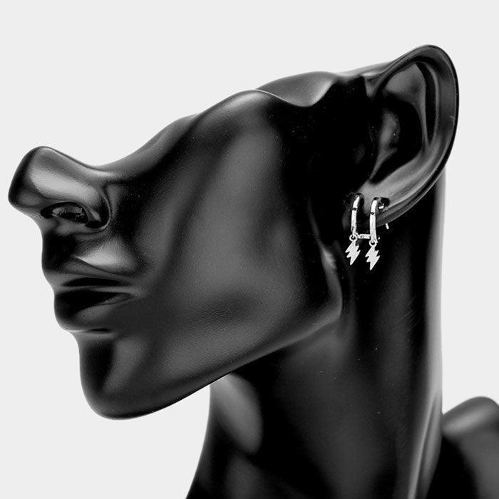 Huggie Hoop Metal Lightning Bolt Dangle Earrings - Jewelry Store by Erik Rayo