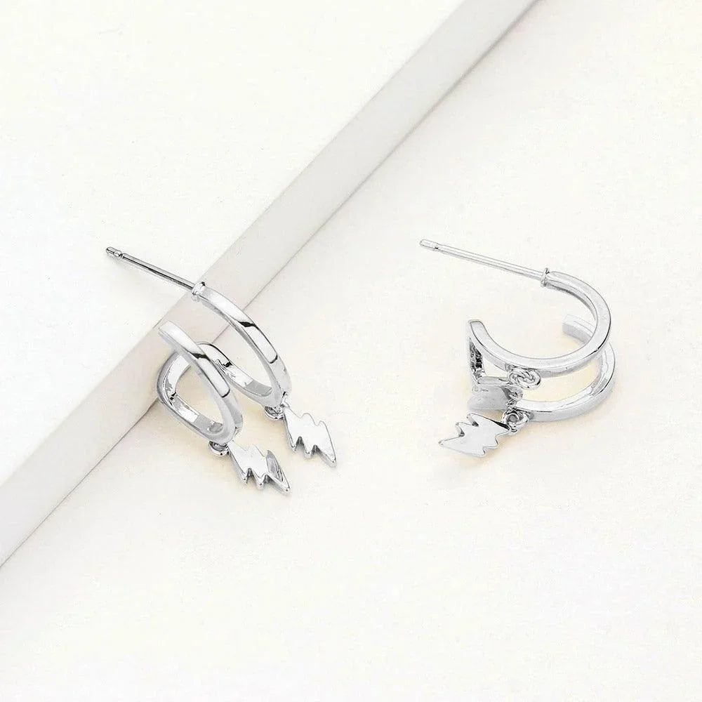 Huggie Hoop Metal Lightning Bolt Dangle Earrings - Jewelry Store by Erik Rayo