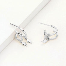 Load image into Gallery viewer, Huggie Hoop Metal Lightning Bolt Dangle Earrings
