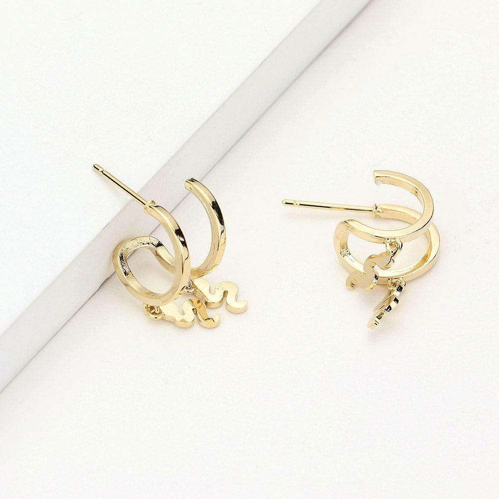 Gold Huggie Hoop Metal Snake Dangle Earrings