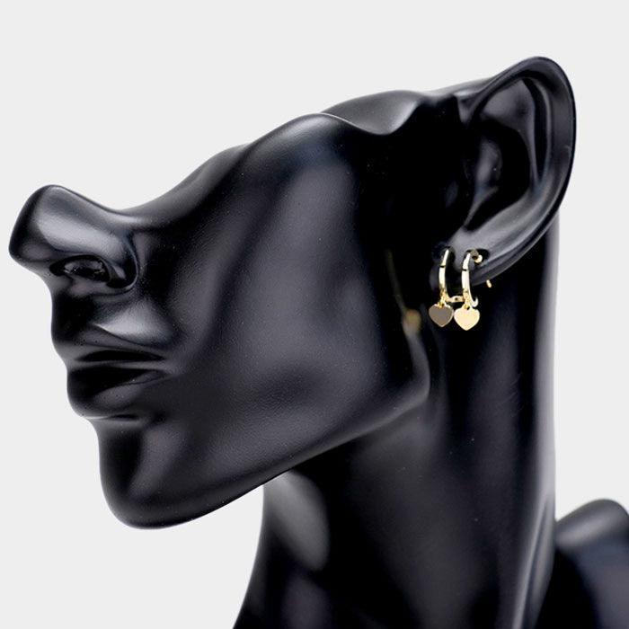 Gold Huggie Hoop Metal Heart Dangle Earrings - Jewelry Store by Erik Rayo