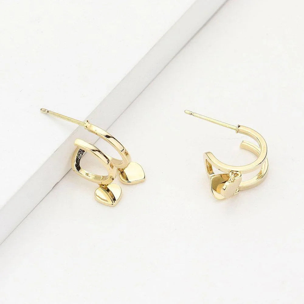 Gold Huggie Hoop Metal Heart Dangle Earrings - Jewelry Store by Erik Rayo