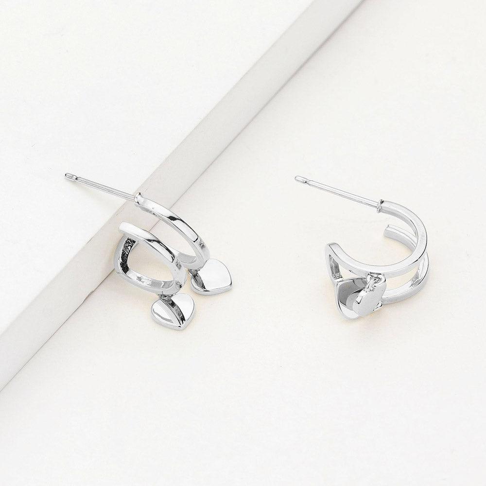 Huggie Hoop Metal Heart Dangle Earrings