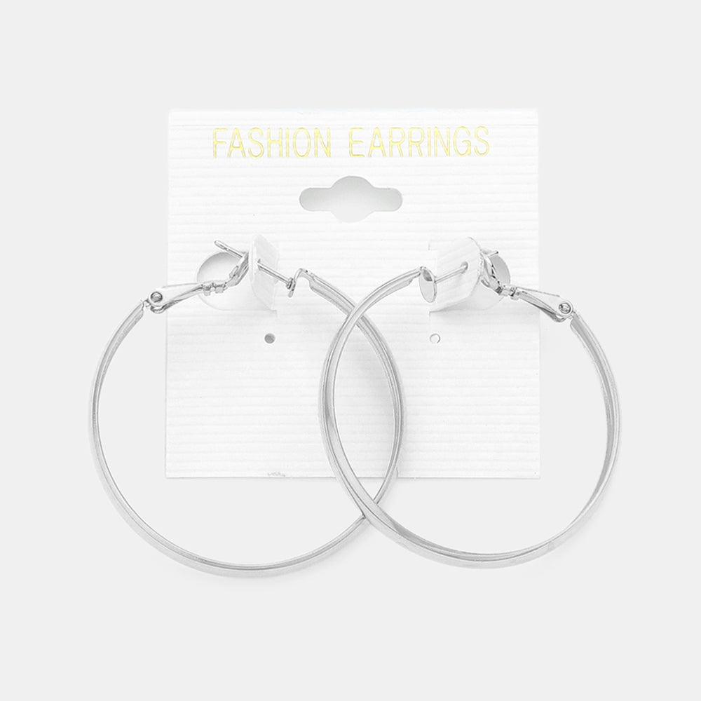 Silver 1.6 Inch Metal Hoop Earrings