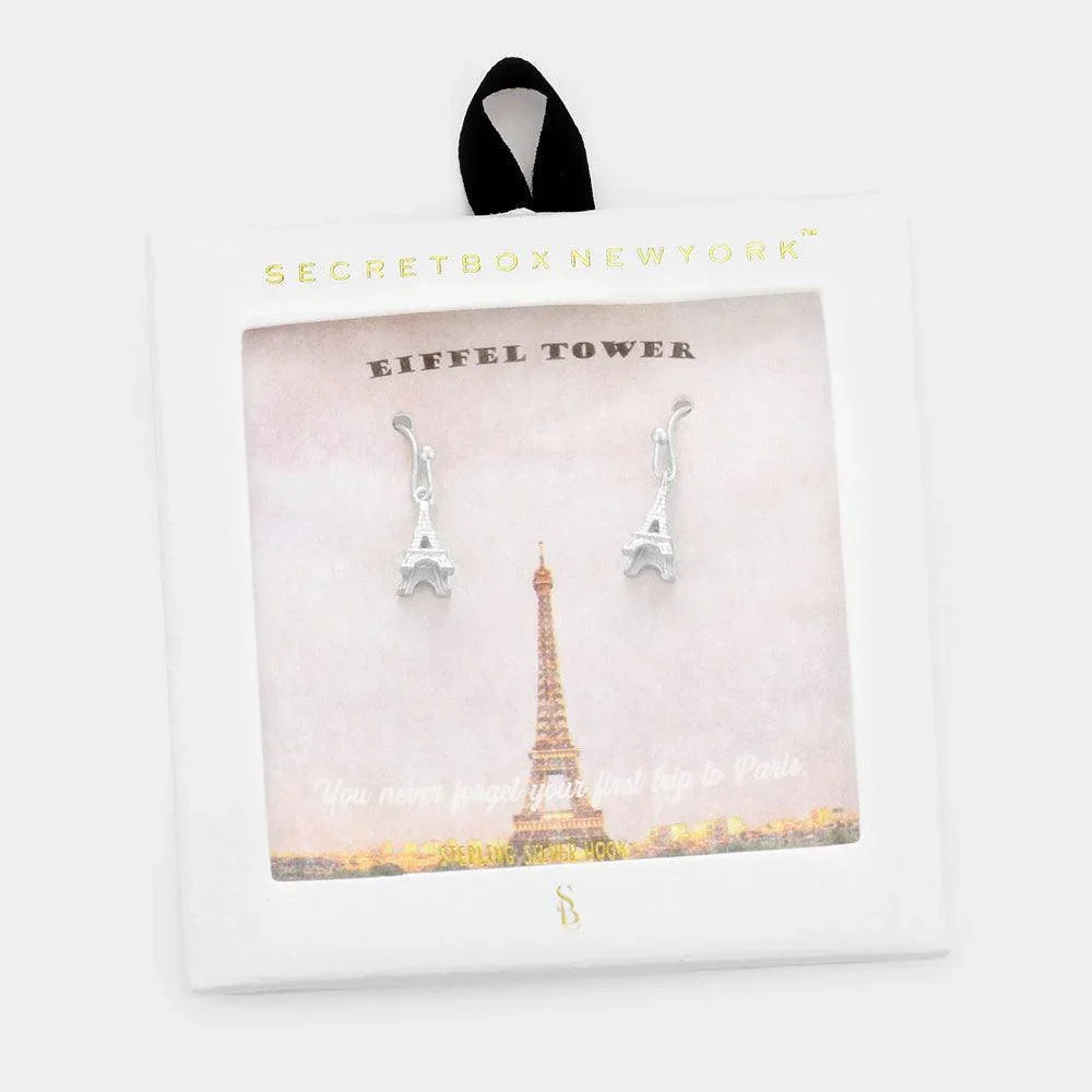 Silver Metal Eiffel Tower Dangle Earrings - Jewelry Store by Erik Rayo