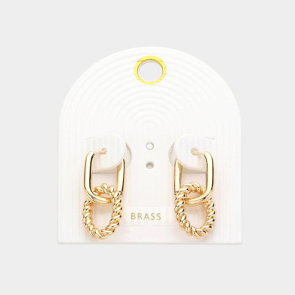 Gold Textured Metal Link Huggie Earrings