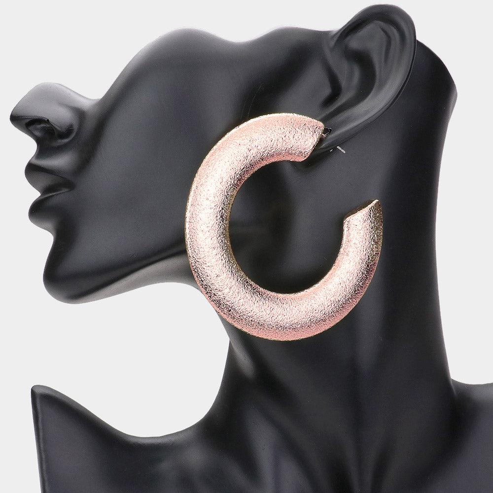 Rose Gold Frosted Metal Hoop Earrings