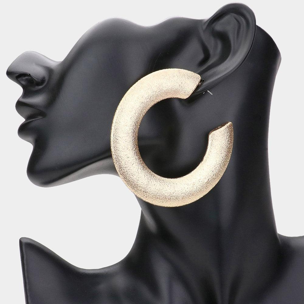 Gold Frosted Metal Hoop Earrings - Jewelry Store by Erik Rayo