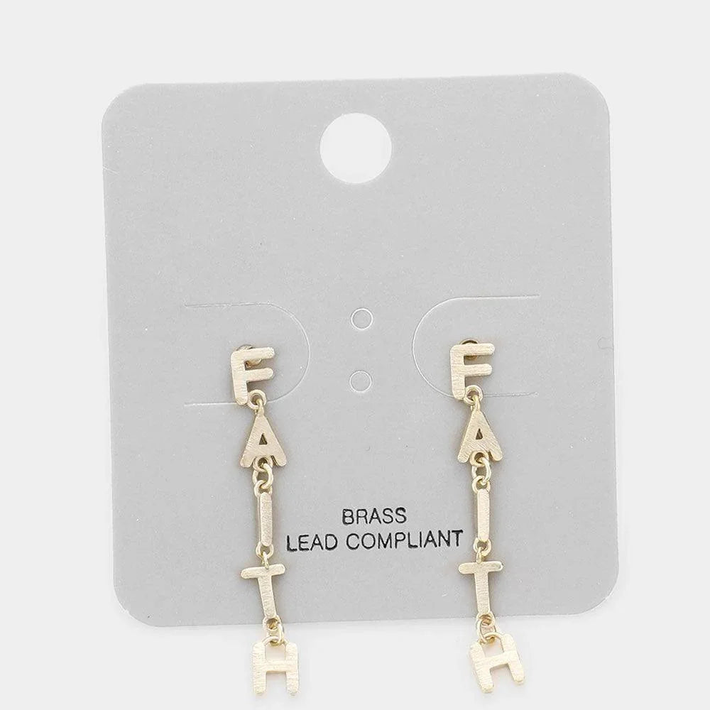 Gold Brass Metal FAITH Link Earrings - Jewelry Store by Erik Rayo