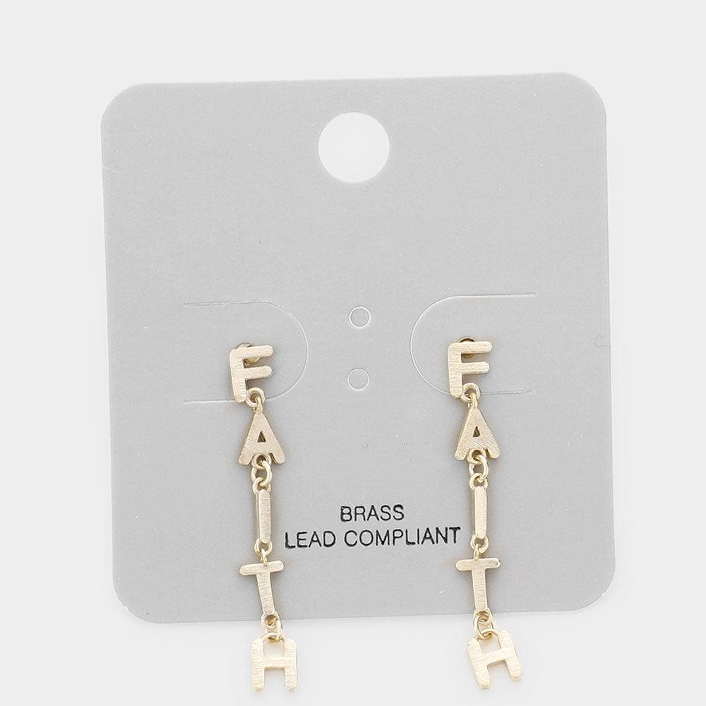 Gold Brass Metal FAITH Link Earrings