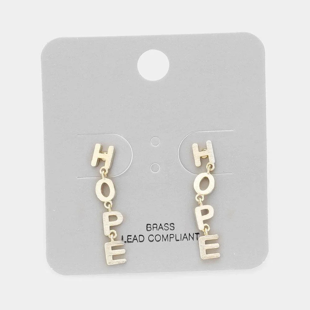 Gold Brass Metal HOPE Link Earrings - Jewelry Store by Erik Rayo