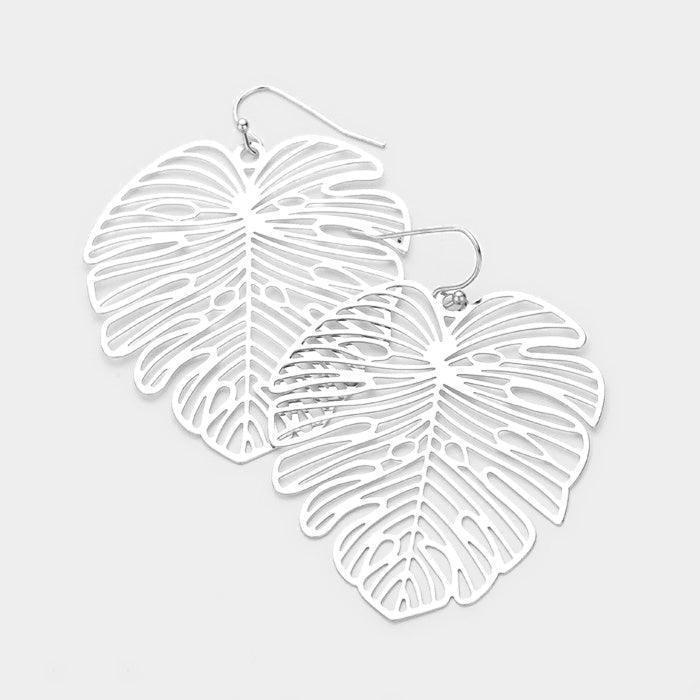Metal Tropical Leaf Dangle Earrings - Jewelry Store by Erik Rayo