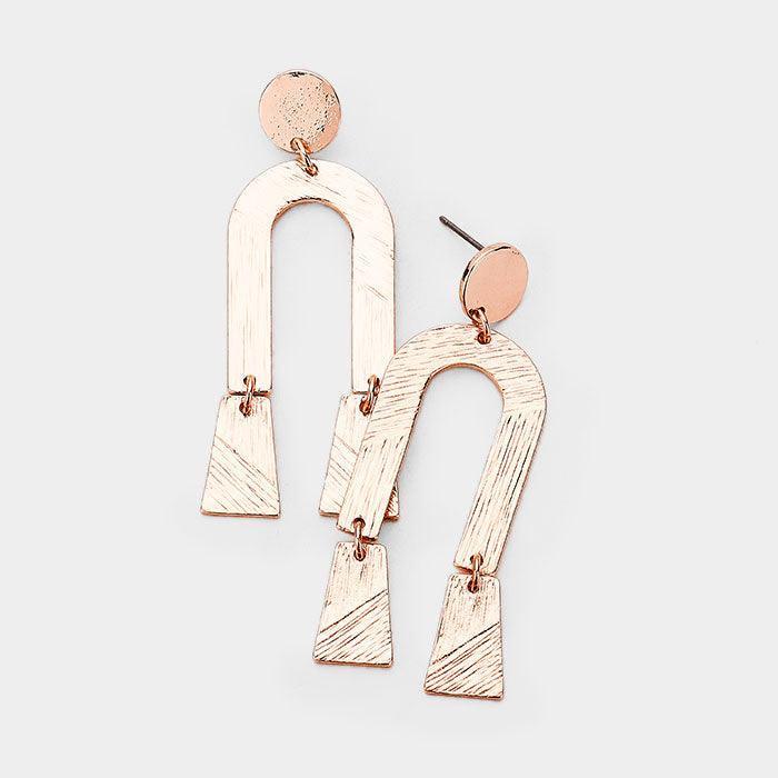 Rose Gold Textured Geometric Metal Dangle Earrings - Jewelry Store by Erik Rayo