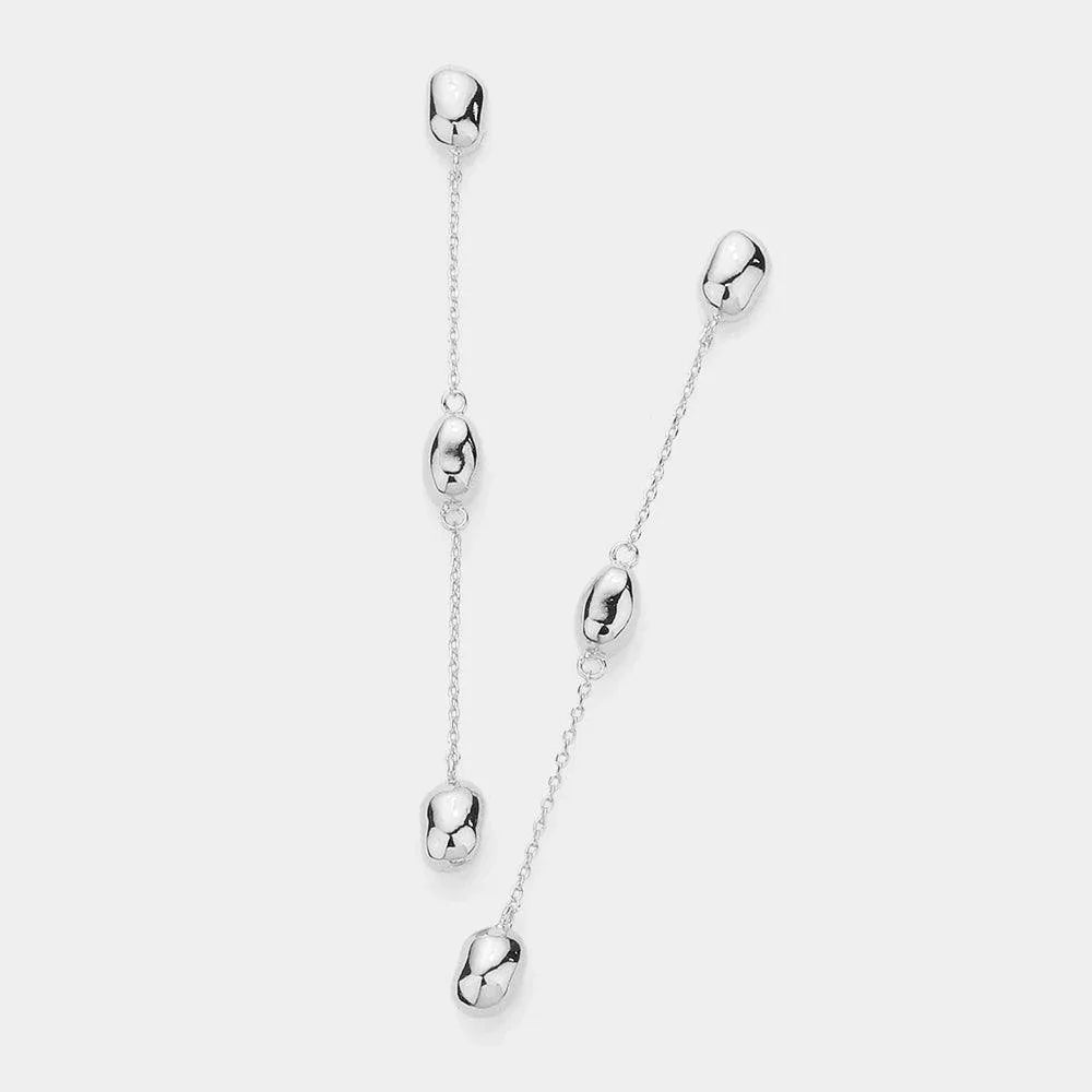 Brass Metal Bean Station Dropdown Earrings - Jewelry Store by Erik Rayo