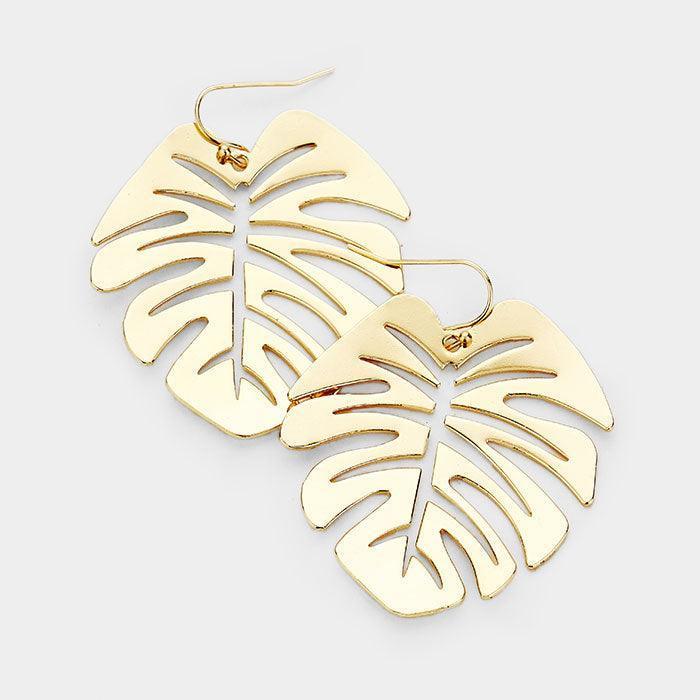 Gold Tropical Leaf Metal Filigree Earrings - Jewelry Store by Erik Rayo