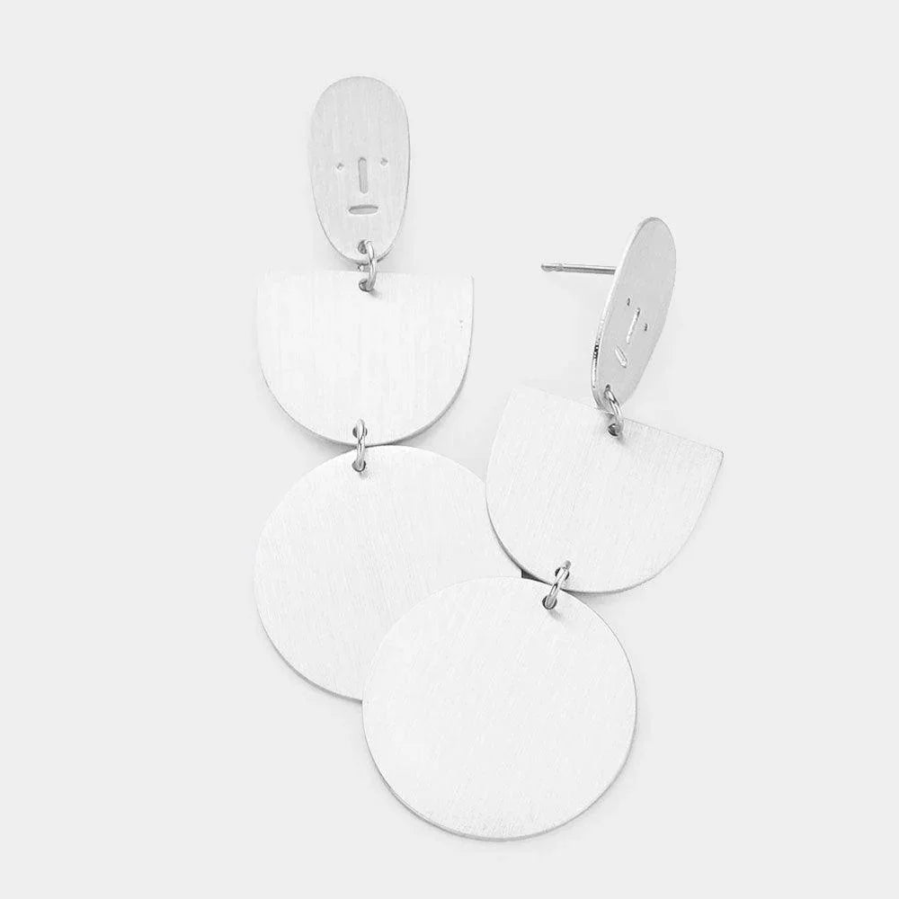 Face Accented Geometric Brass Metal Link Dangle Earrings - Jewelry Store by Erik Rayo