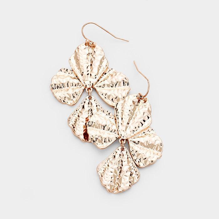 Rose Gold Textured Teardrop Metal Dangle Earrings - Jewelry Store by Erik Rayo