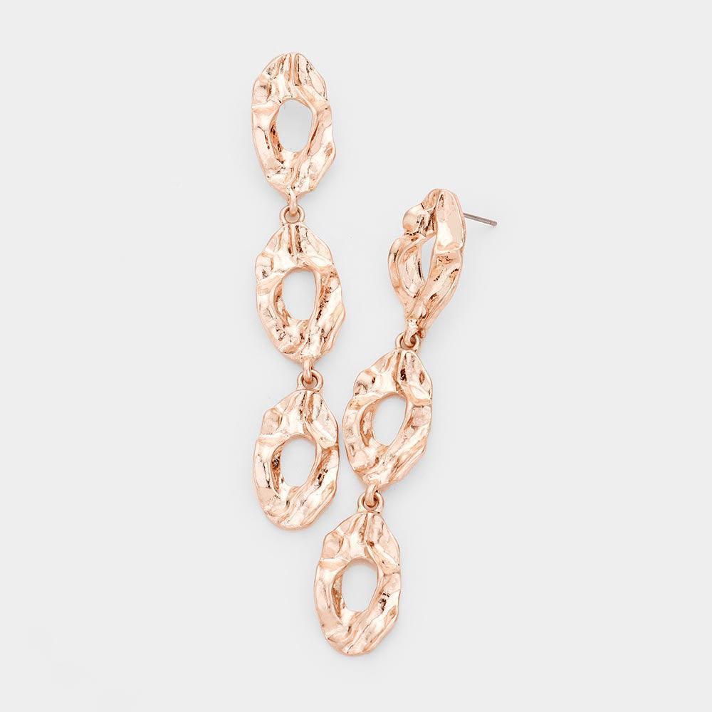 Rose Gold Triple Warped Metal Oval Drop Earrings - Jewelry Store by Erik Rayo