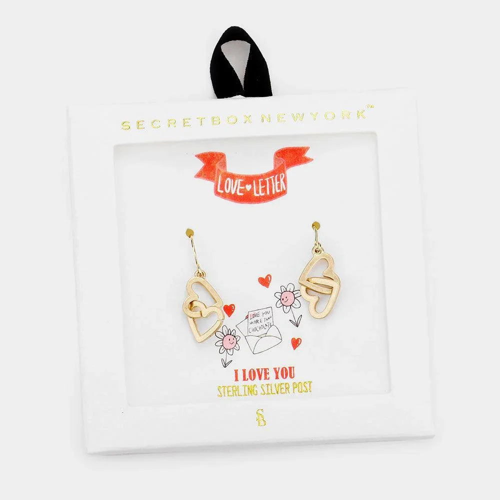 Gold Double Open Metal Heart Link Dangle Earrings - Jewelry Store by Erik Rayo