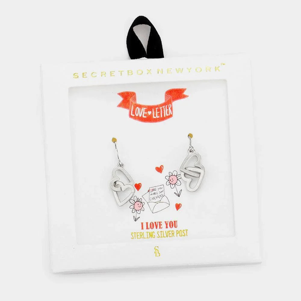 Silver Double Open Metal Heart Link Dangle Earrings - Jewelry Store by Erik Rayo