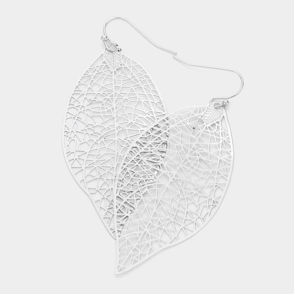 Brass Metal Filigree Leaf Earrings