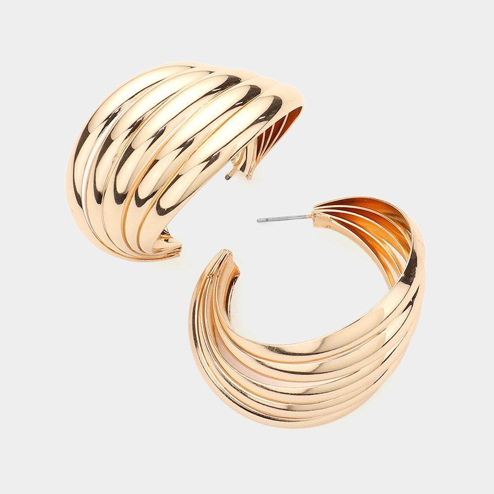 Gold Multi Layered Metal Hoop Earrings - Jewelry Store by Erik Rayo