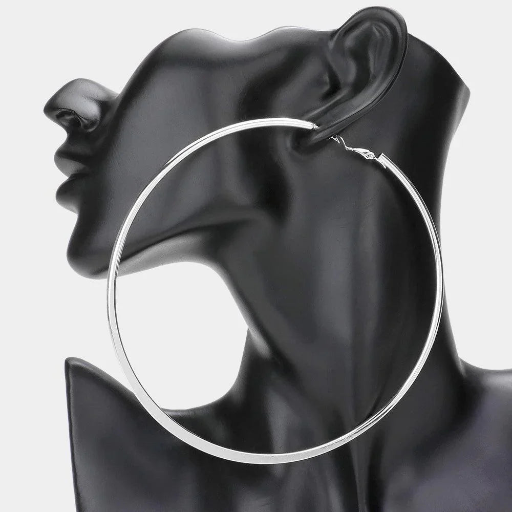 Silver Oversized Metal Hoop Earrings - Jewelry Store by Erik Rayo
