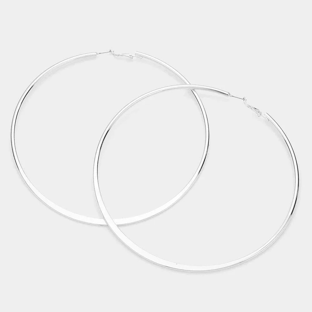 Silver Oversized Metal Hoop Earrings - Jewelry Store by Erik Rayo
