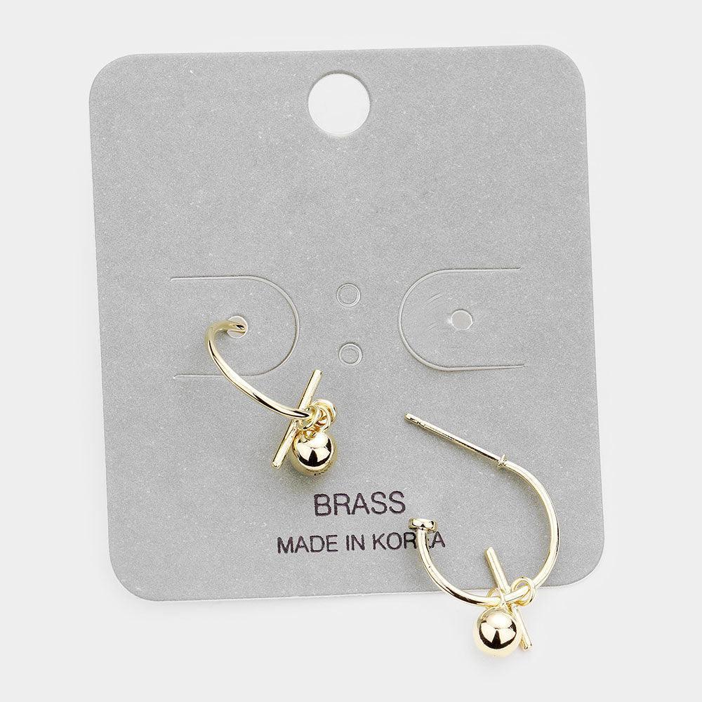 Gold Brass Metal Half Hoop Bar Ball Dangle Earrings - Jewelry Store by Erik Rayo