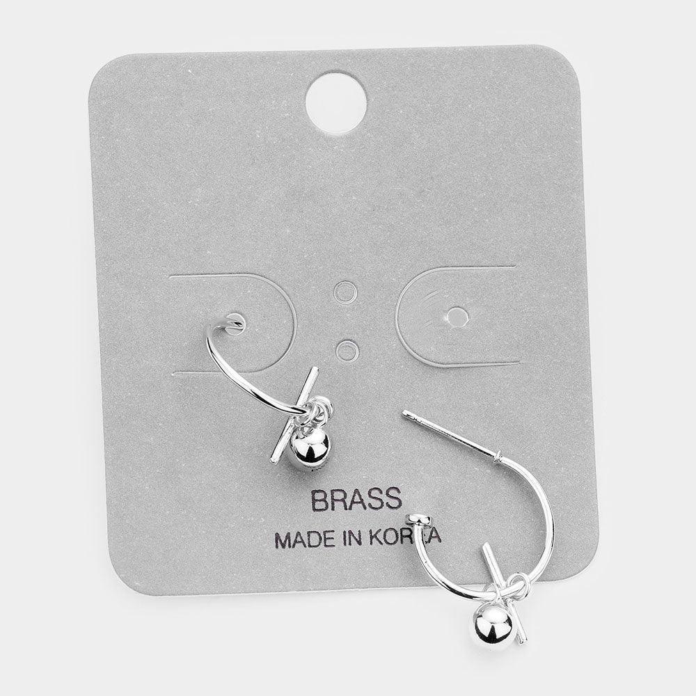 Brass Metal Half Hoop Bar Ball Dangle Earrings - Jewelry Store by Erik Rayo
