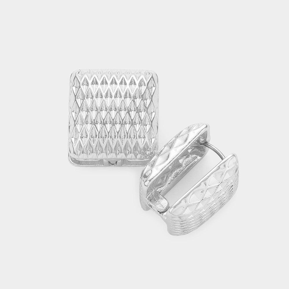 Textured Square Metal Huggie Earrings - Jewelry Store by Erik Rayo