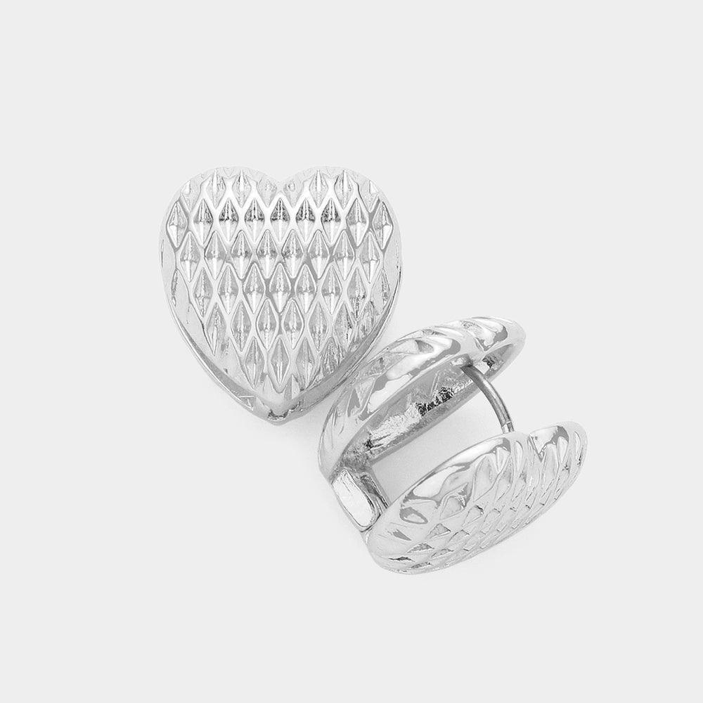 Textured Heart Metal Huggie Earrings - Jewelry Store by Erik Rayo