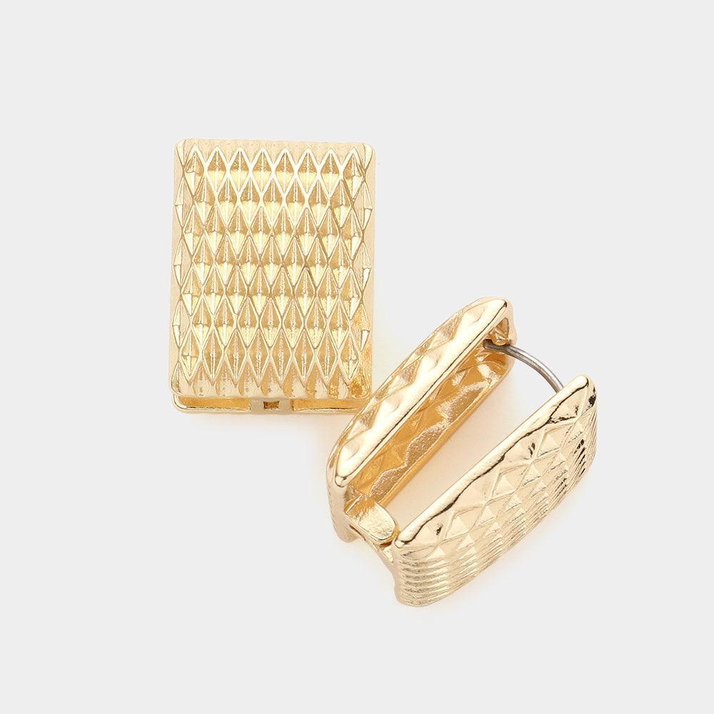 Gold Textured Rectangle Metal Huggie Earrings - Jewelry Store by Erik Rayo