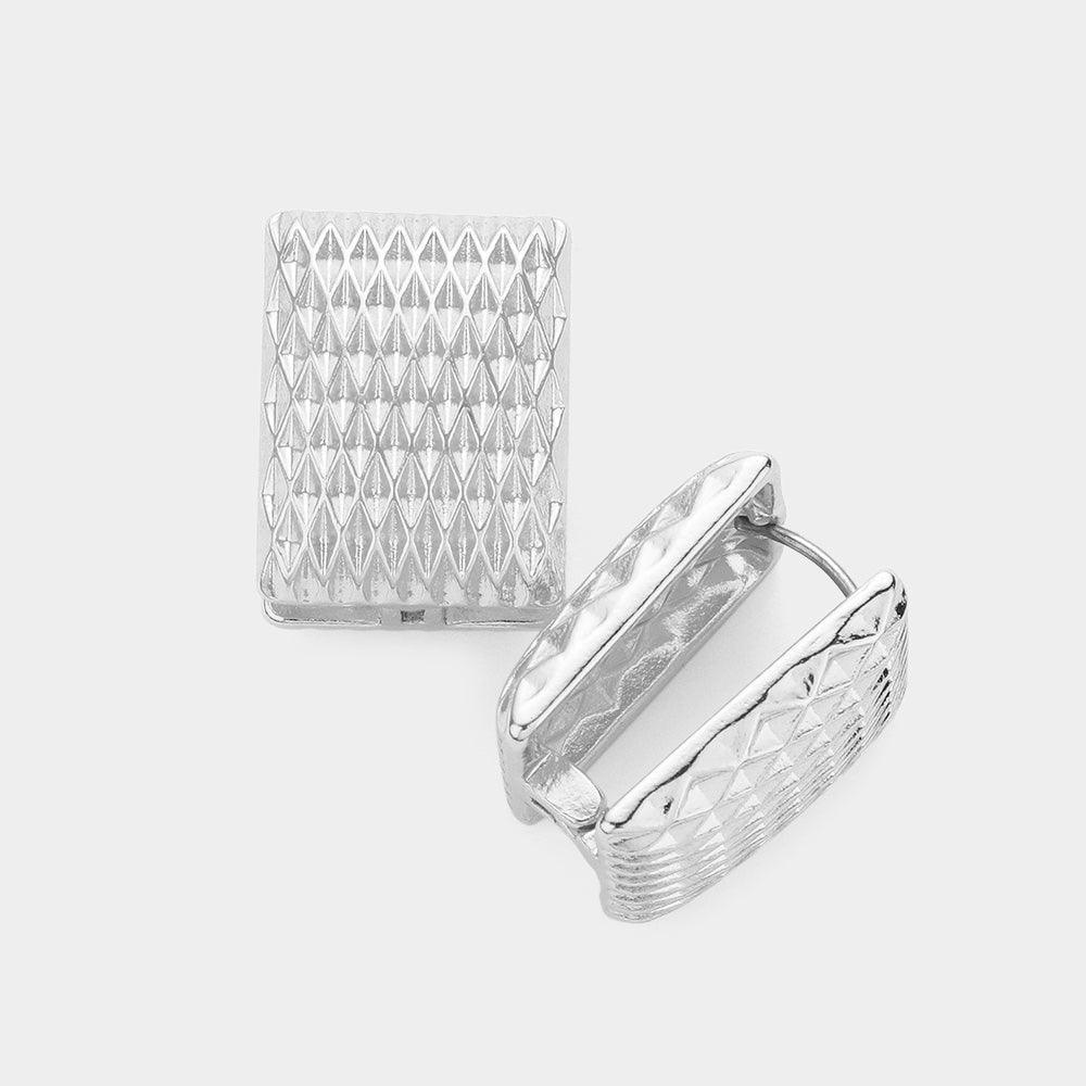 Textured Rectangle Metal Huggie Earrings - Jewelry Store by Erik Rayo