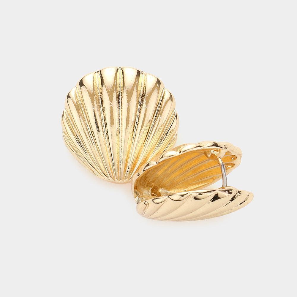Gold Seashell Metal Huggie Earrings - Jewelry Store by Erik Rayo