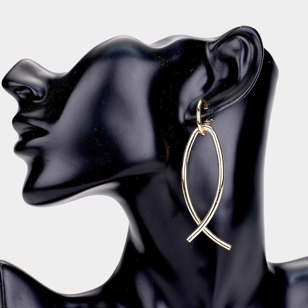 Gold Curved Metal Dangle Earrings - Jewelry Store by Erik Rayo