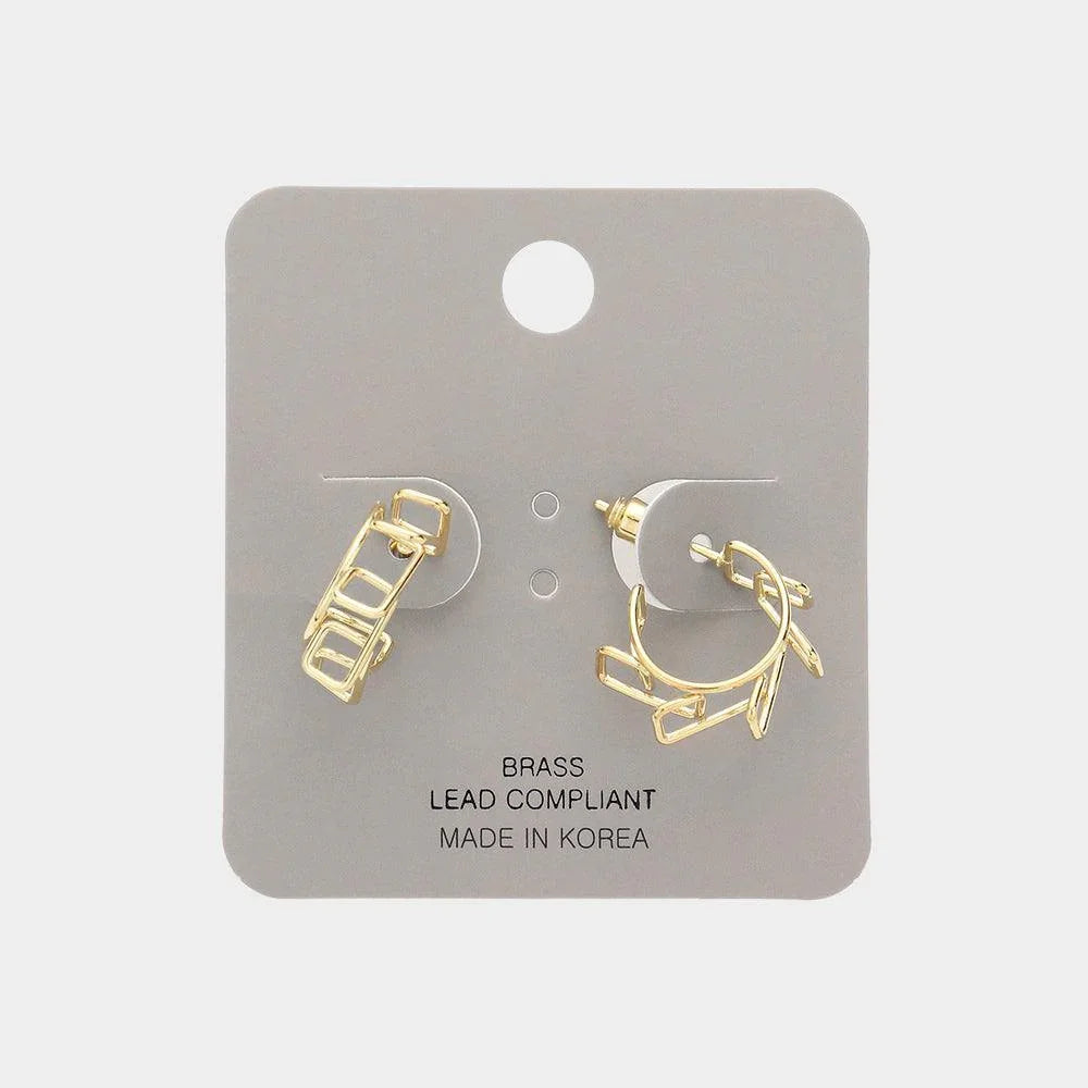 Gold Brass Metal Abstract Hoop Earrings - Jewelry Store by Erik Rayo