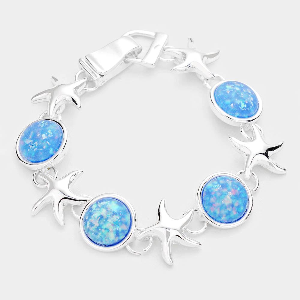 Silver Sea Glass Starfish Metal Magnetic Link Bracelet