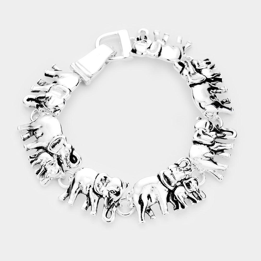 Silver Elephant Family Metal Magnetic Link Bracelet - Jewelry Store by Erik Rayo