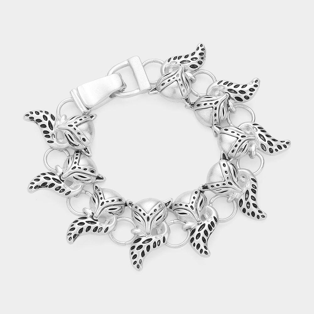 Silver Embossed Fox Metal Magnetic  Bracelets