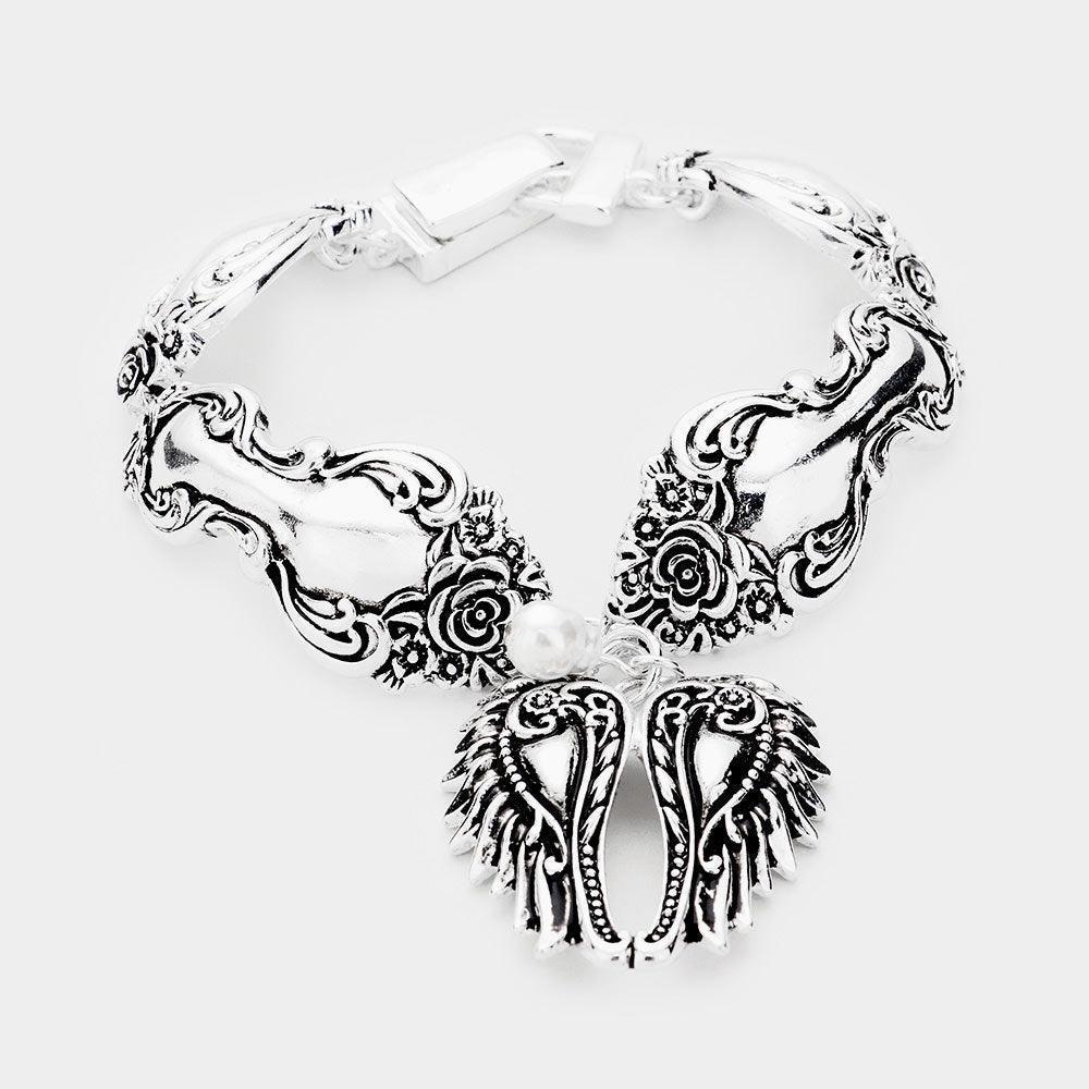 Silver 
Antique Metal Wing Charm Magnetic Bracelet - Jewelry Store by Erik Rayo