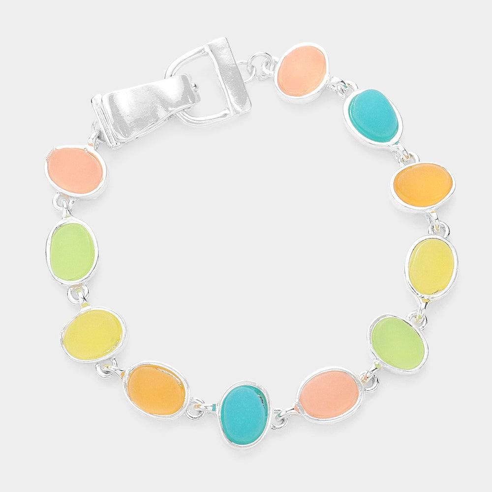 Silver Colorful Sea Glass Magnetic Bracelet