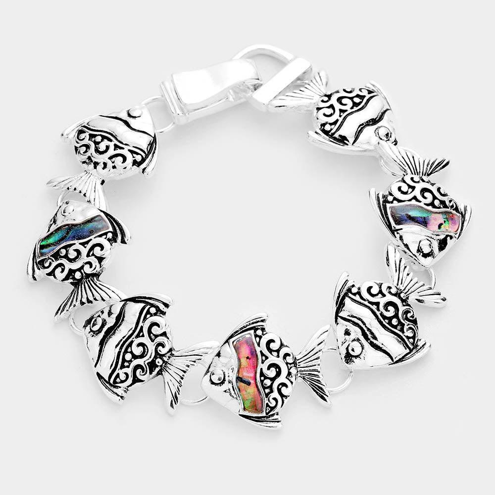Abalone Stone Antique Silver Fish Magnetic Bracelet - Jewelry Store by Erik Rayo