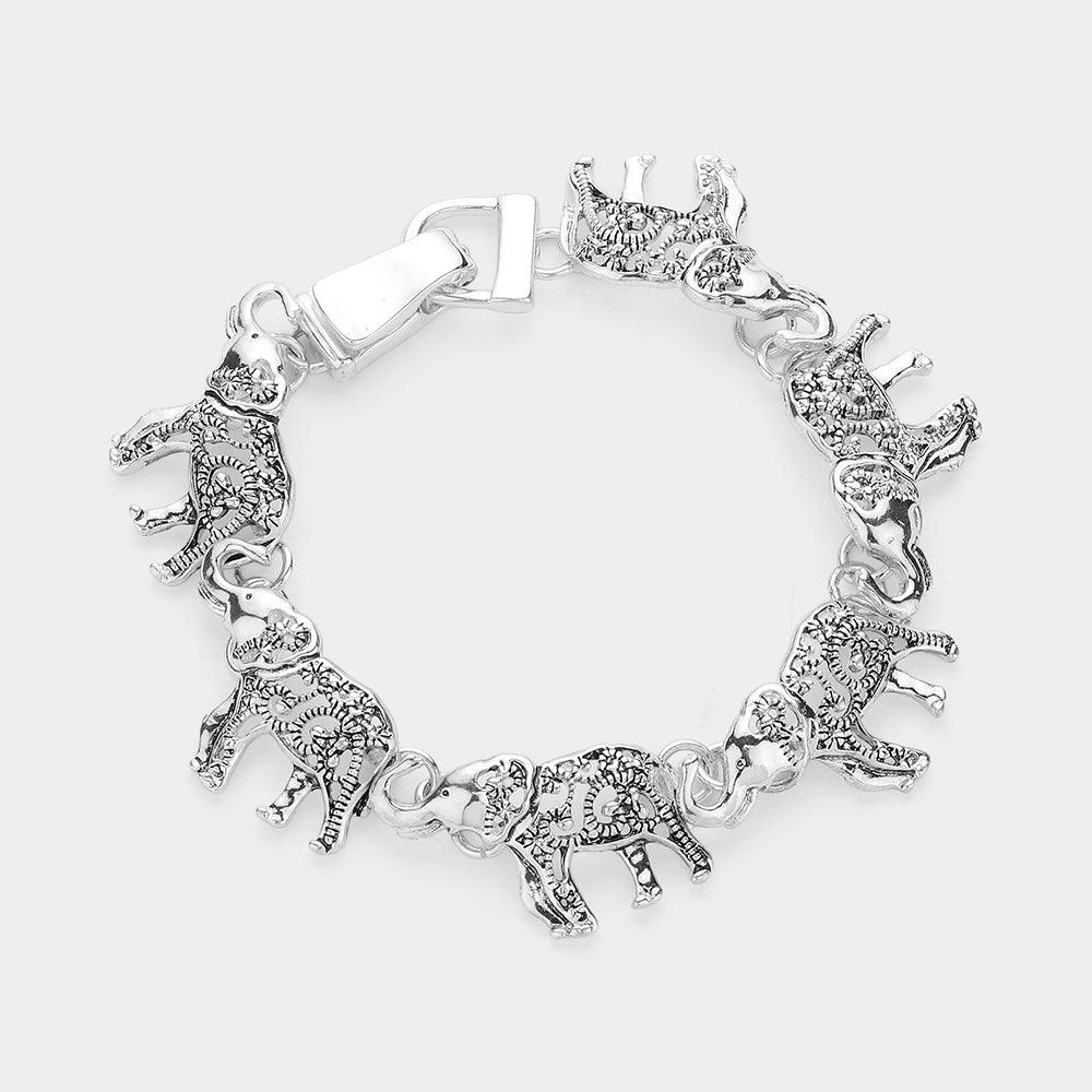 Silver Antique Metal Elephant Link Magnetic Bracelet