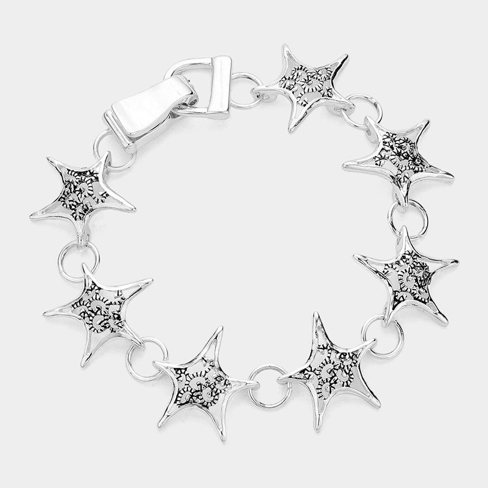 Silver Antique Silver Starfish Link Magnetic Bracelet