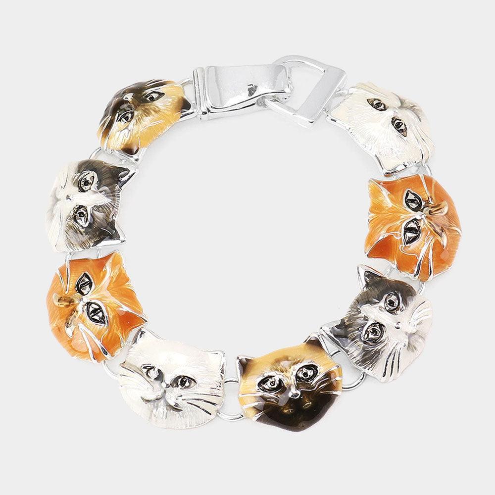 Enamel Cat Metal Magnetic Link Bracelet - Jewelry Store by Erik Rayo