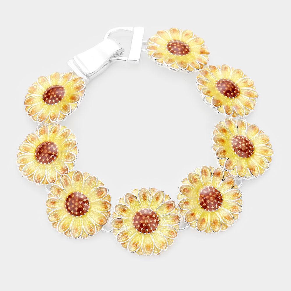 Yellow Enamel Sunflower Link Magnetic Bracelet - Jewelry Store by Erik Rayo