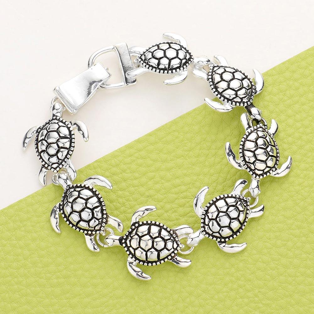 Silver Metal Turtle Link Magnetic Bracelet